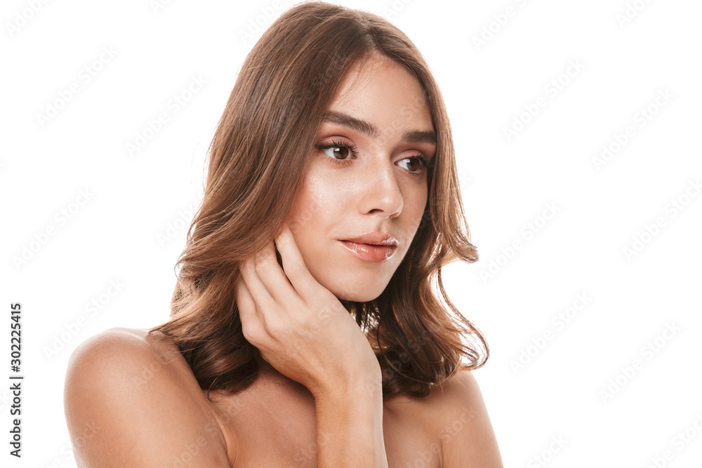 Portrait closeup of gorgeous young half-naked woman looking aside Portrait closeup of gorgeous young half-naked woman looking aside