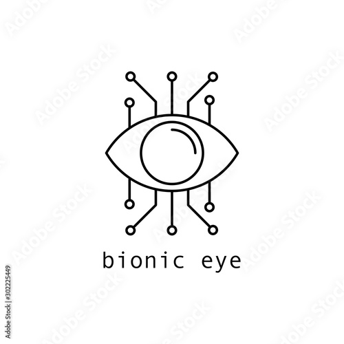 Bionic eye icon. Outline thin line flat illustration. Isolated on white background. 