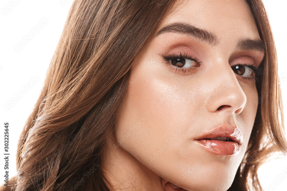 Obraz premium Portrait closeup of fashion young half-naked woman looking at camera