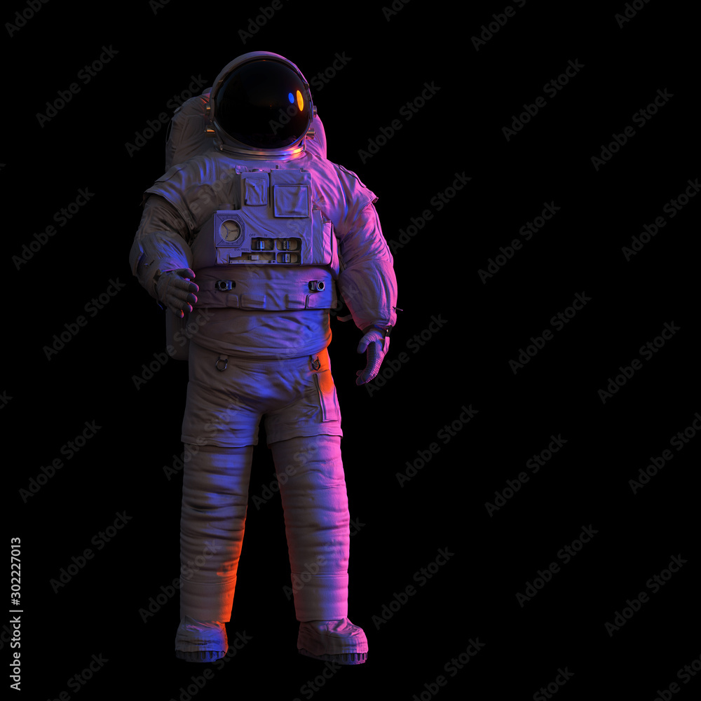 astronaut standing isolated on black background