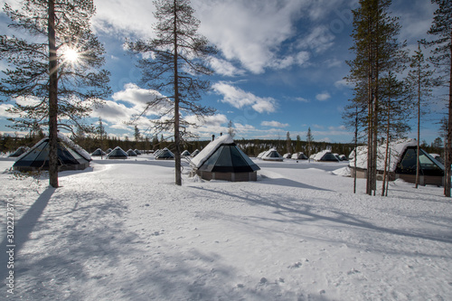 Принти на полотні Finland Saariselka Northern lights village Glass igloo aurora northern lights