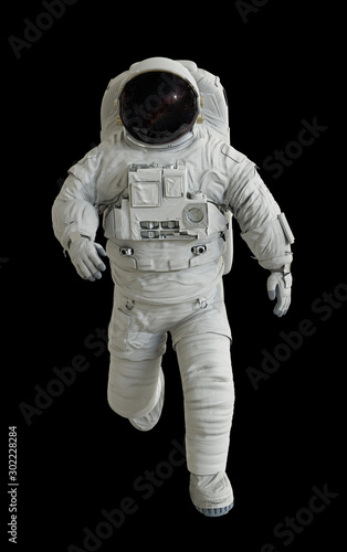 running astronaut, isolated on black background