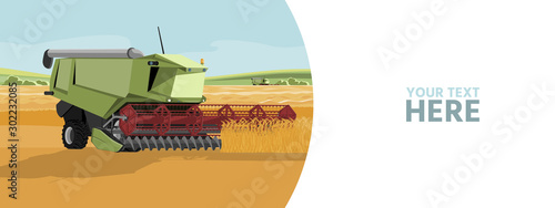 Autonomous harvester on a smart farm. Vector banner template