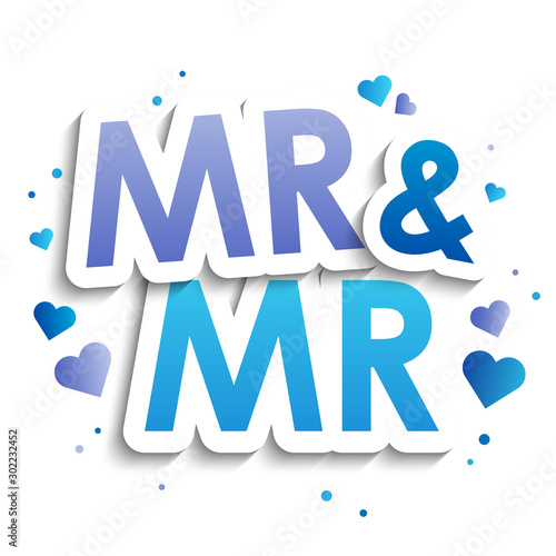 MR & MR blue and purple vector typography banner with hearts