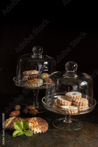 Snack in Arab, Mediterranean and Eastern countries with Moroccan cookies and tea