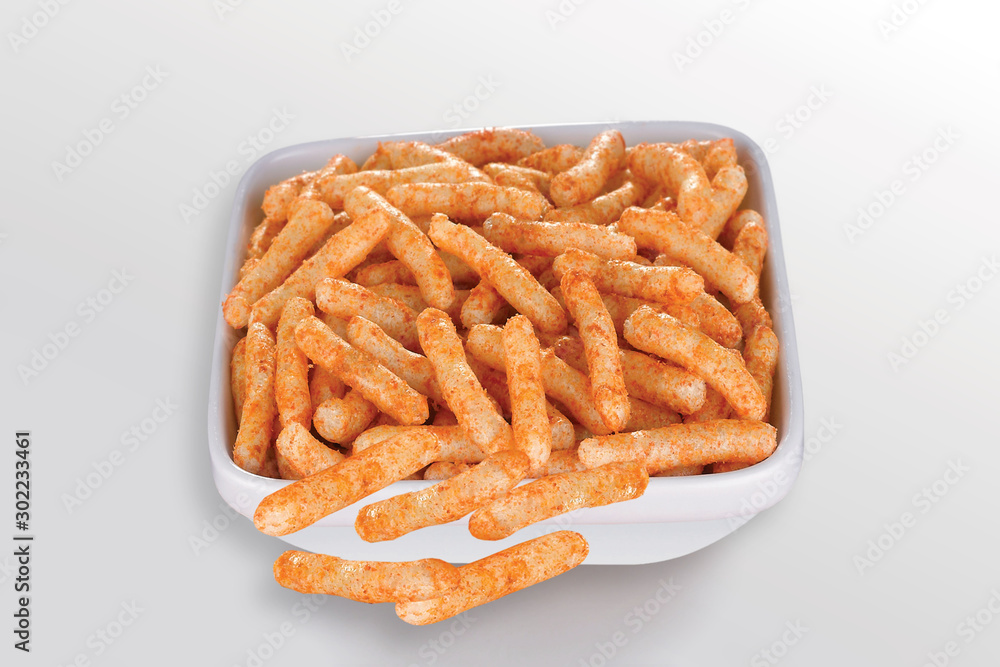 Fried and Spicy Stick, Sali Sev, noodles, Snacks or Fryums (Snacks Pellets) White background. selective focus - Image Fried and Spicy Stick, Sali Sev, noodles, Snacks or Fryums (Snacks Pellets) White background. selective focus - Image