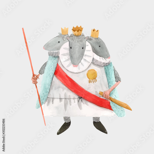 Watercolor vector mouse rat king from christmas fairy tale nutcracker ballet baby illustration