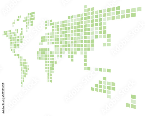 Pixelized map of World. Side perspective. Black vector map