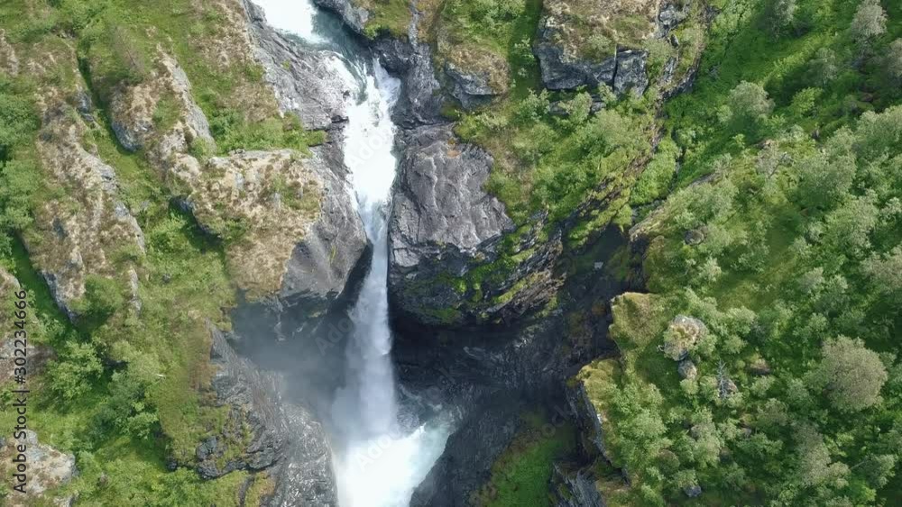 Aerial view of a waterfall in Norway. Aerial view of a waterfall in Norway.