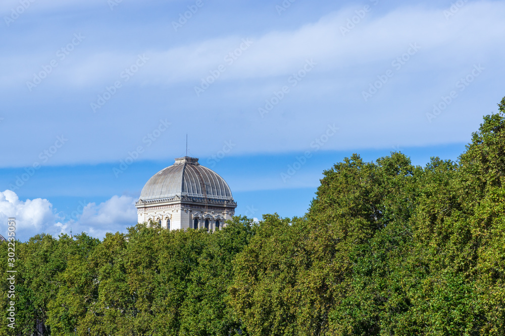  View of the Great Synagogue dome among the trees from the Palatine Bridge, Rome Italy