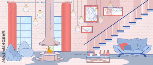 Apartment Loft Interior Flat Vector Background
