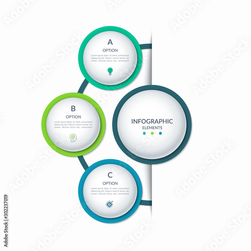 Business infographic semi circle template with 3 options