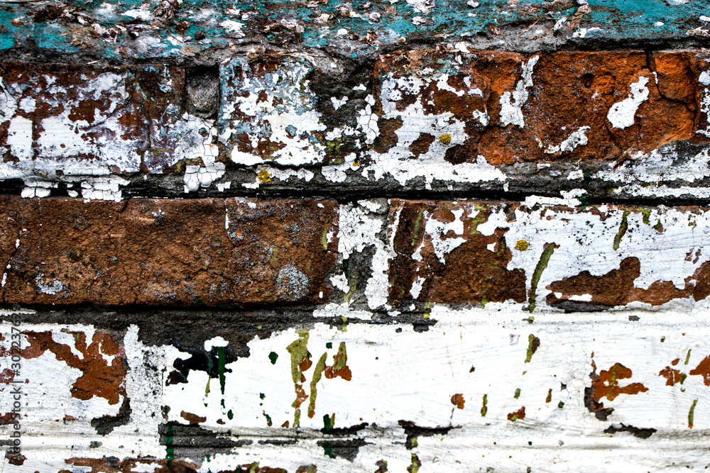Fototapeta premium Fragments of old brickwork. Red Cypriot. Natural weathering. Concept design for the interior.