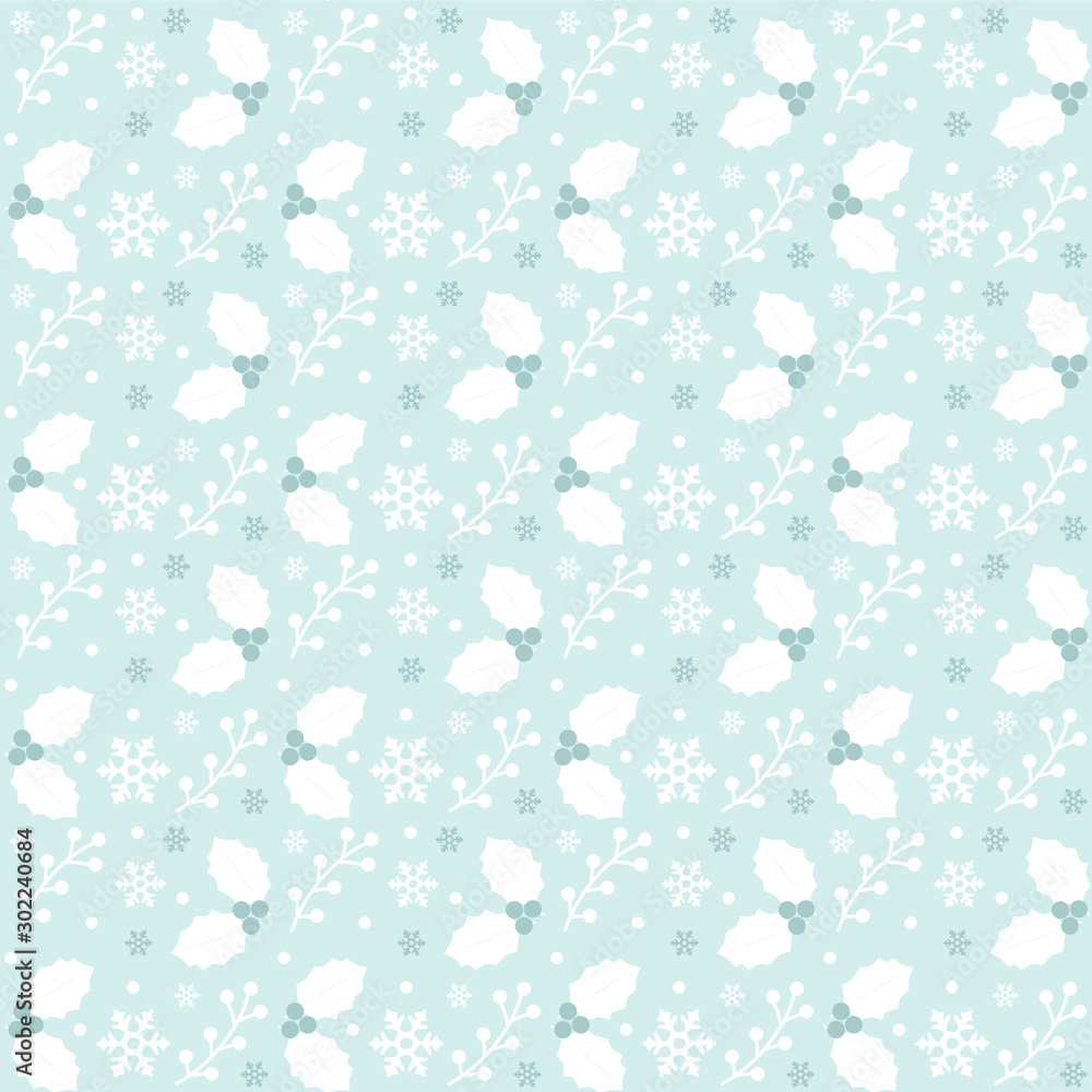 Seamless Christmas Pattern with Snowflakes and  holly berries , Vector Illustration