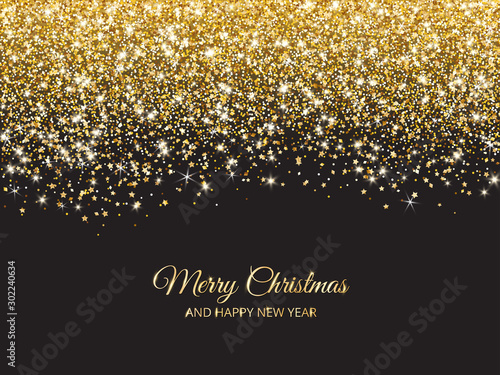Merry Christmas and New Year background. Gold glitter decoration photo