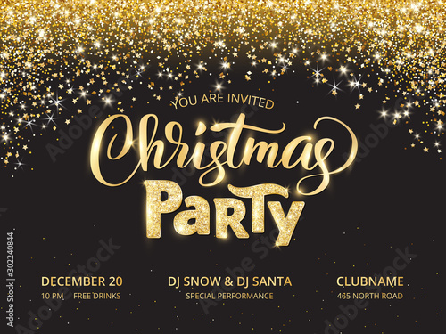 Christmas party poster template. Sparkling glitter holiday background