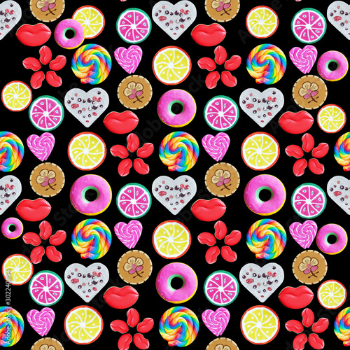 Many different sweets on a black background photo