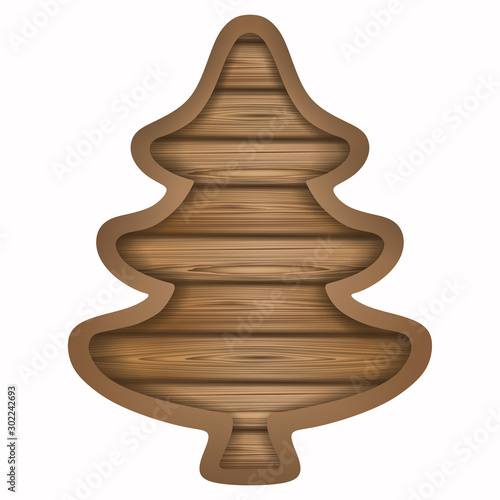 wooden christmas tree isolated on white background