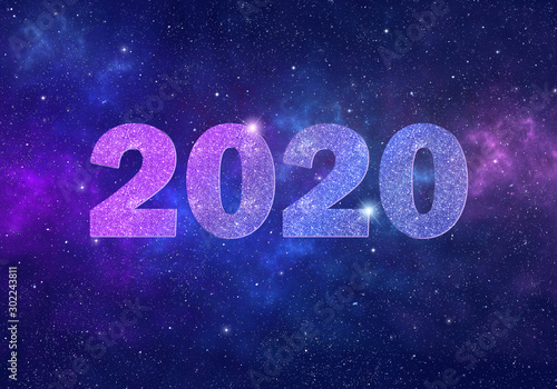 2020 new year numbers on space background with stars