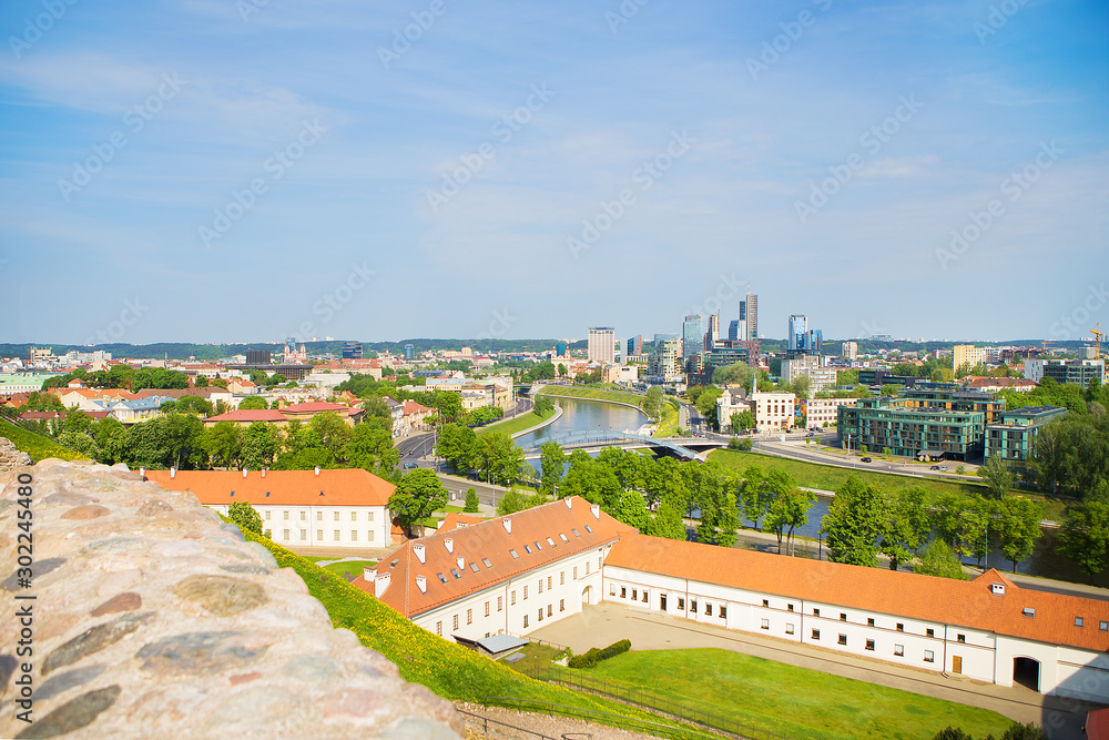 Top view of the old city and the new modern houses. Vilnius, Lithuania