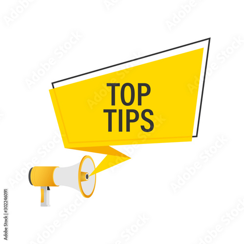 Hand holding megaphone - Top tips. Vector stock illustration.