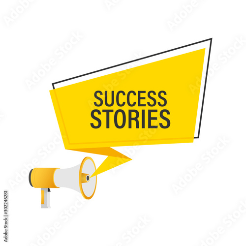 Hand Holding Megaphone with Success stories. Vector stock illustration.