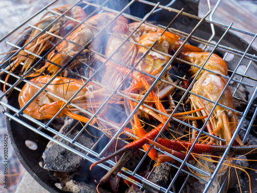 Grilled River Prawns on the  stove