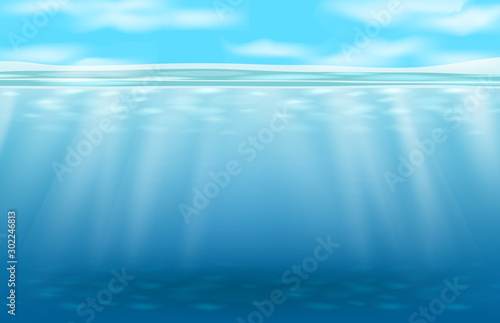 abstract background of deep blue underwater and light ray