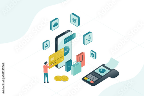 Flat illustration design for mobile payment and online shopping concept