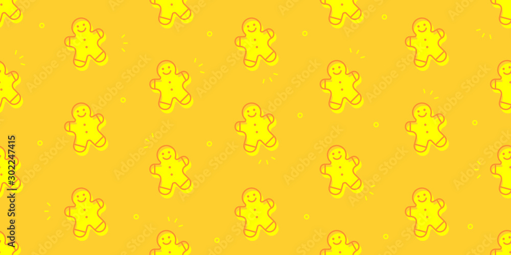 Seamless pattern with gingerbread man Cookies. isolated on yellow background