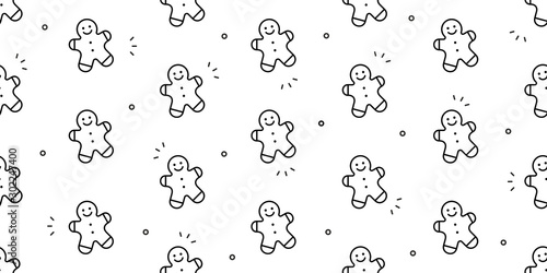 Seamless pattern with gingerbread man Cookies. Isolated on White background