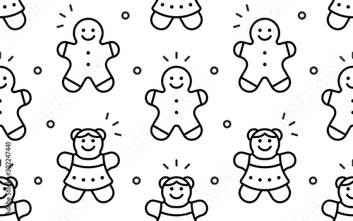 Seamless pattern with gingerbread man and woman Cookies. isolated on White background