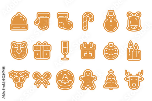 Set of Gingerbread cookies icon. Isolated on White background