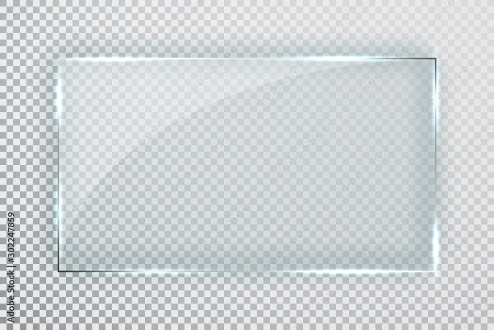 Glass plates set. Glass banners on transparent background. Flat glass. Vector illustration - obrazy, fototapety, plakaty 