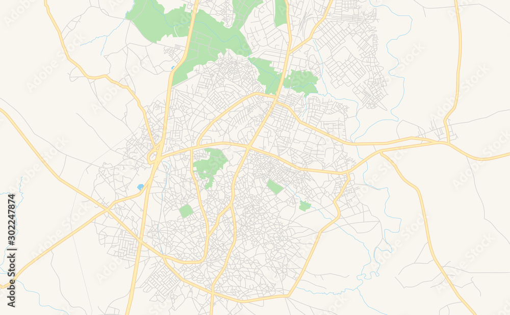Printable street map of Zaria, Nigeria