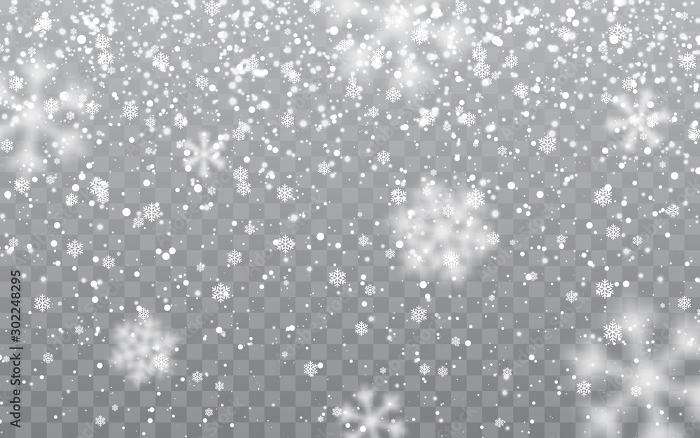 Christmas snow. Falling snowflakes on transparent background. Snowfall. Vector illustration Christmas snow. Falling snowflakes on transparent background. Snowfall. Vector illustration