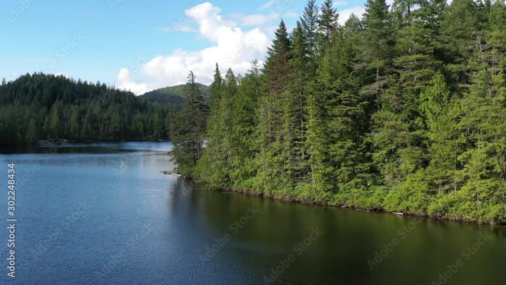 Aerial View at Mountain Lake with Blue Sky in British Columbia, Canada. 4K. Aerial View at Mountain Lake with Blue Sky in British Columbia, Canada. 4K.