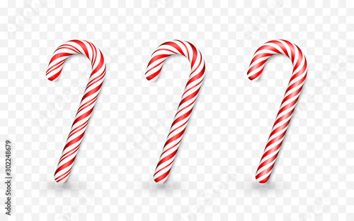 Christmas candy cane isolated on transparent background. Template for xmas or New Year greeting card. Vector illustration
