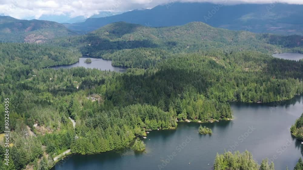 Aerial View at Mountain Lake with Blue Sky in British Columbia, Canada. 4K. Aerial View at Mountain Lake with Blue Sky in British Columbia, Canada. 4K.