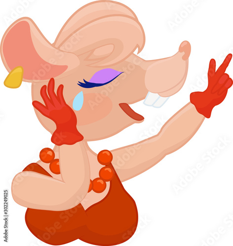 symbol 2020 year pink laughing fun rat or mouse with red and scarlet beads