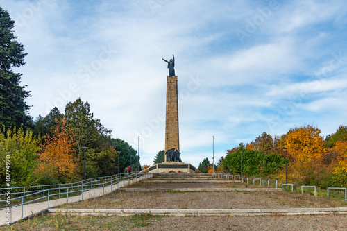 Fruska Gora, Serbia - March 10, 2019: Sloboda (Freedom) is the name of the monument in National Park Fruska Gora. It was raised in honor of the fallen soldiers in world war 2 in Vojvodina.