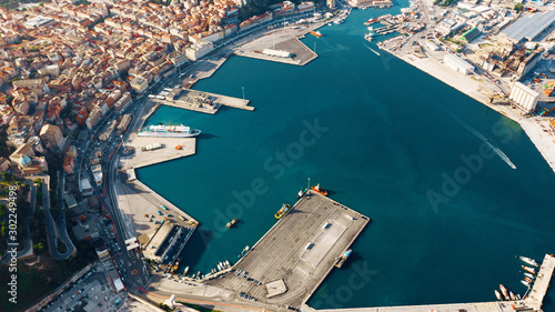 Tableau sur toile Aerial view of port for import and export and Logistics, big port of Ancona, Ita