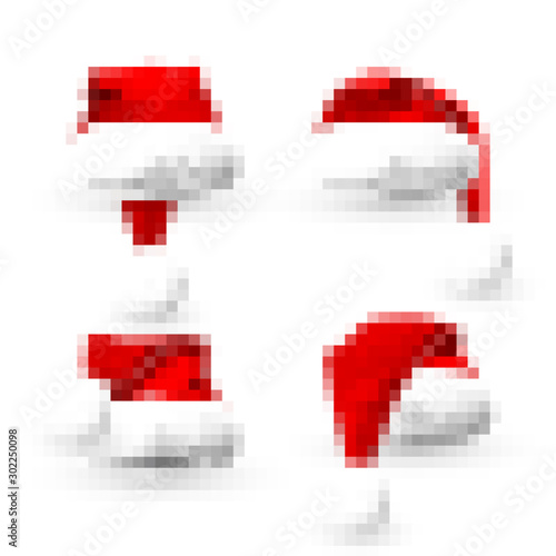 Realistic Red Santa Claus hat isolated on white background. Gradient mesh Santa Claus cap with fur. Vector illustration