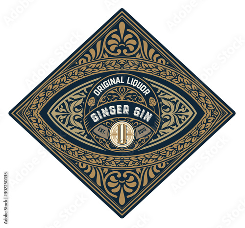 Vintage label with gin liquor design