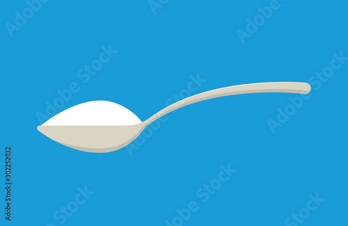 Spoon with sugar, salt or flour. Teaspoon. Vector illustration