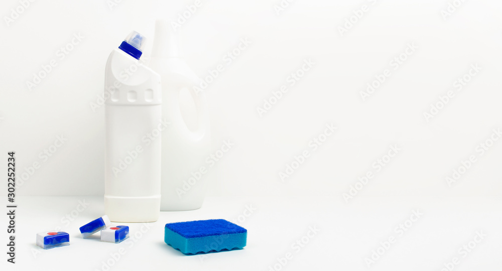 House cleaning concept. Household chemicals, disinfectant, bleach