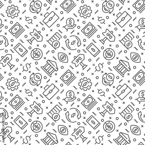 Stock market related seamless pattern with outline icons