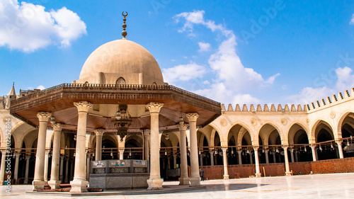 Interior view of Amr bin As Mosque, Cairo with beautiful cloud and blue sky