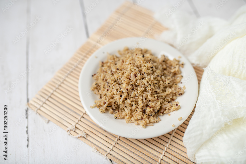 Healthy brown rice and quinoa dinner fully cooked Healthy brown rice and quinoa dinner fully cooked