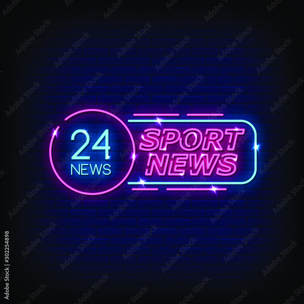 24 news Sport News Neon Signs Style text vector